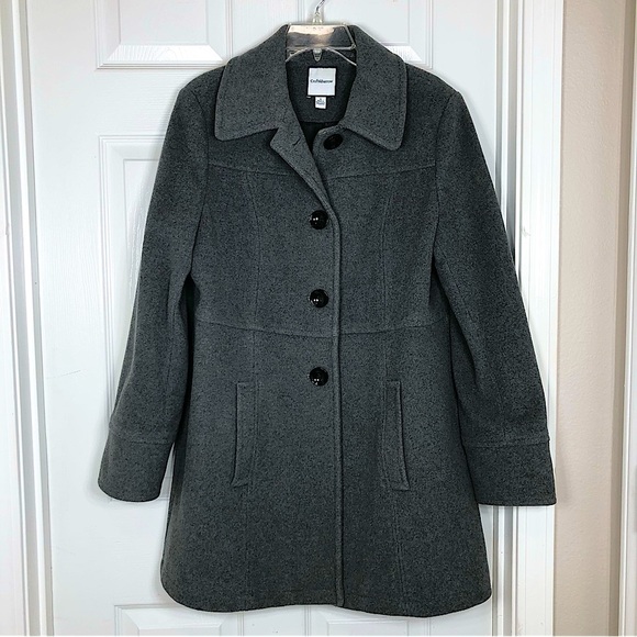 CROFT & BARROW Gray Wool Blend Classic Mid Length Button Up Pea Coat L - Picture 2 of 11